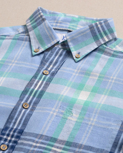 Cedar Island Plaid Linen Rayon Tide Blue Sport Shirt by Southern Tide