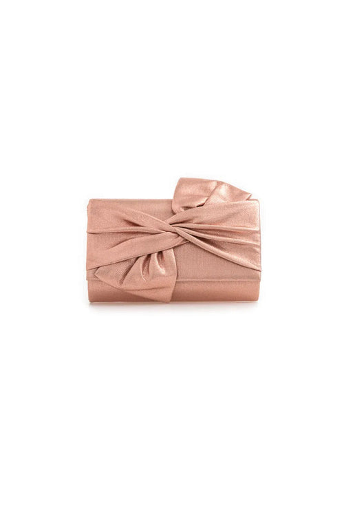 Champagne Evening Clutch Bag with Bow Detail - Clutch Bag