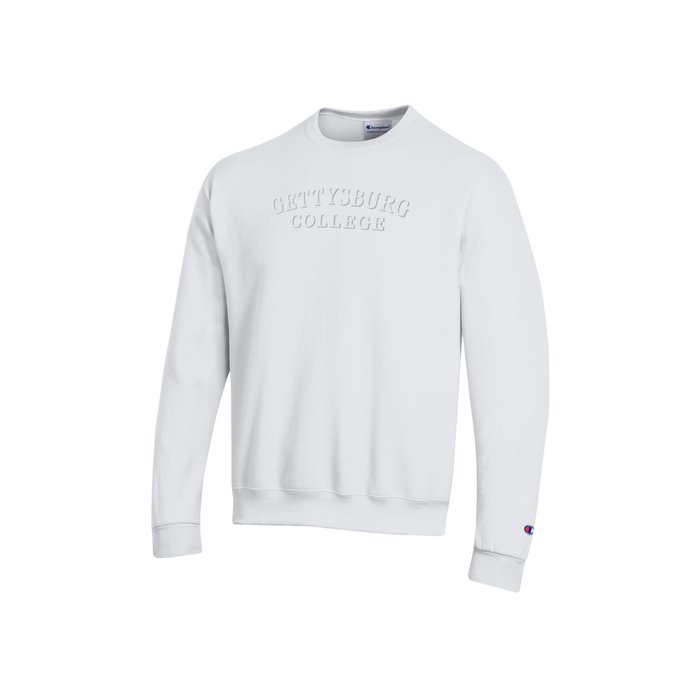 Champion Power Blend Fleece White Crew - Gettysburg College Puff Embroidery