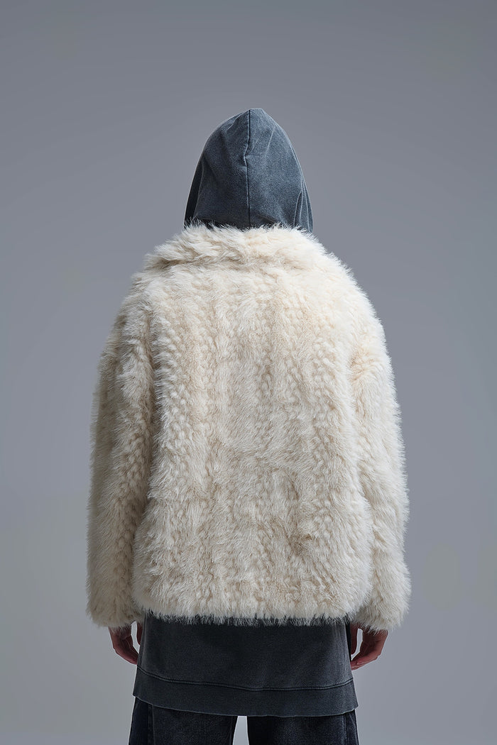 Chic beige Faux Fur Jacket with a wide neck