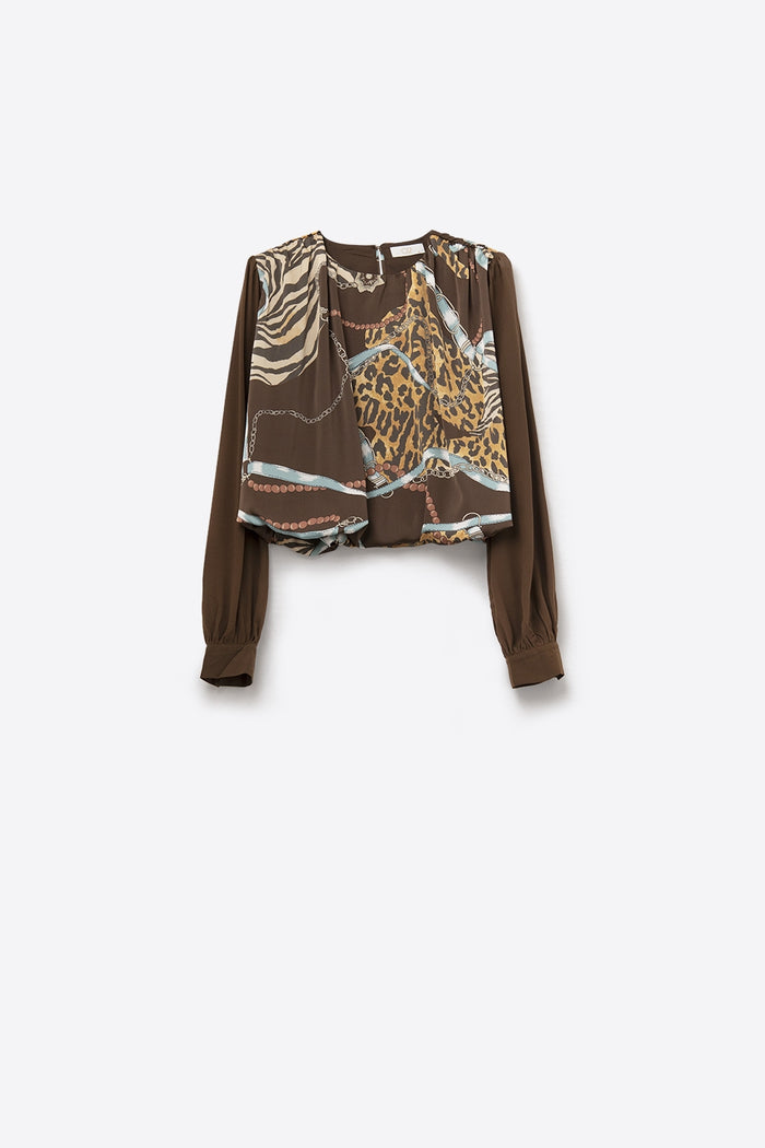 Chic brown Cropped Top with Abstract Print