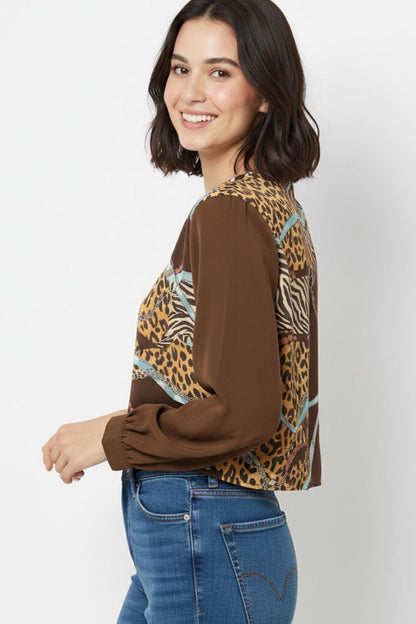 Chic brown Cropped Top with Abstract Print