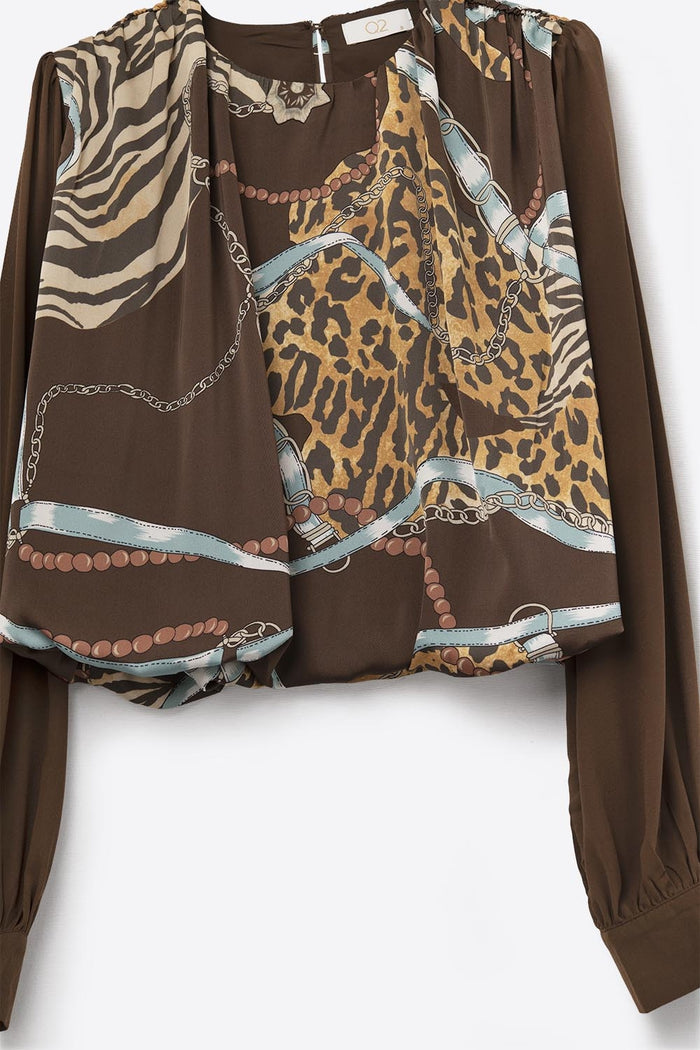 Chic brown Cropped Top with Abstract Print