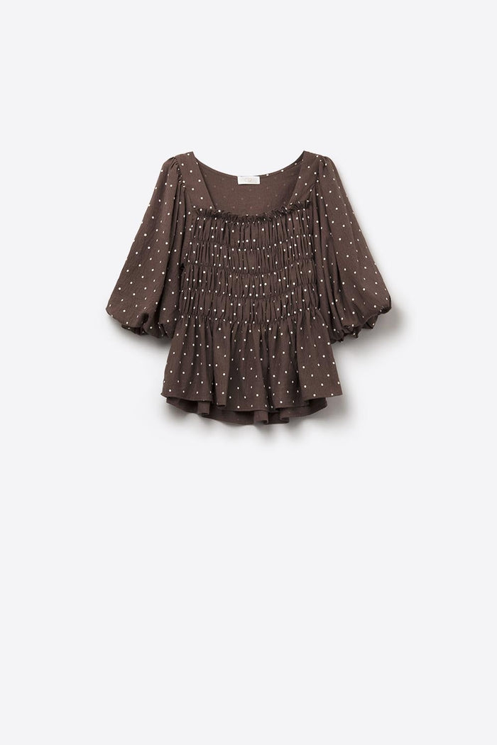 Chic Brown Polka-Dot Cropped Top fitted at the waist