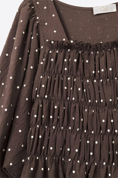 Chic Brown Polka-Dot Cropped Top fitted at the waist