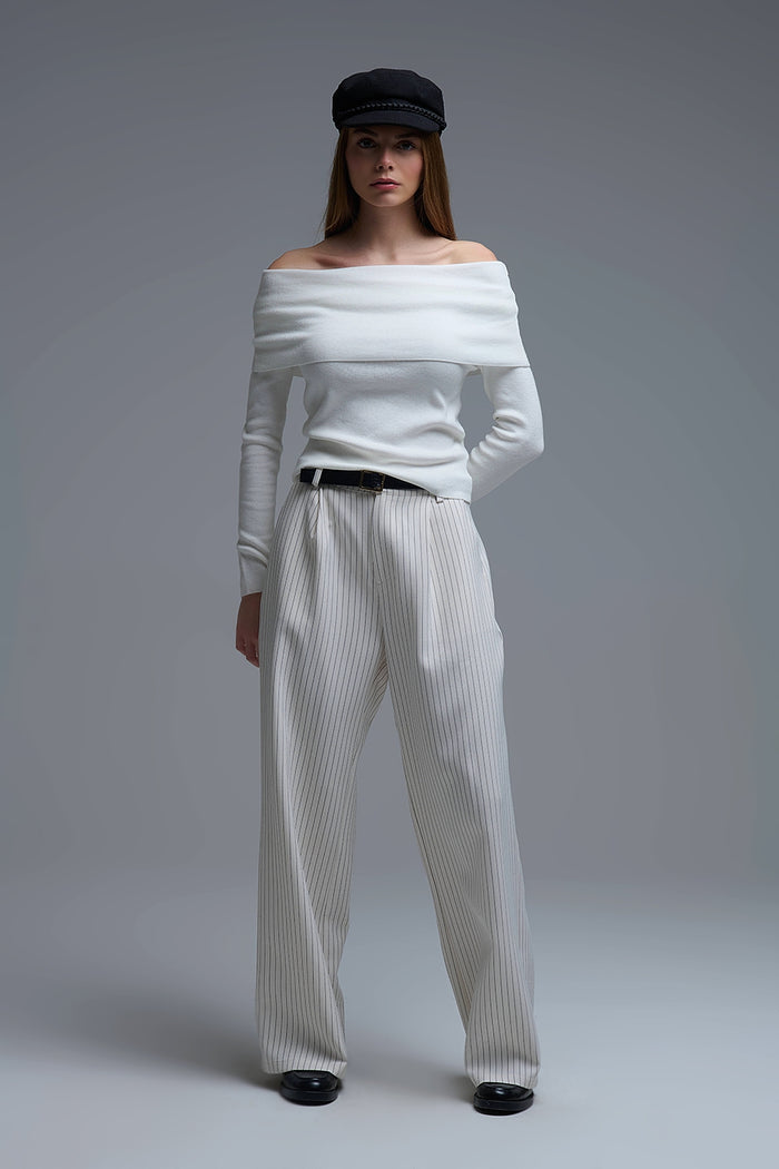 Chic Off-Shoulder boat neck Knit Top in white