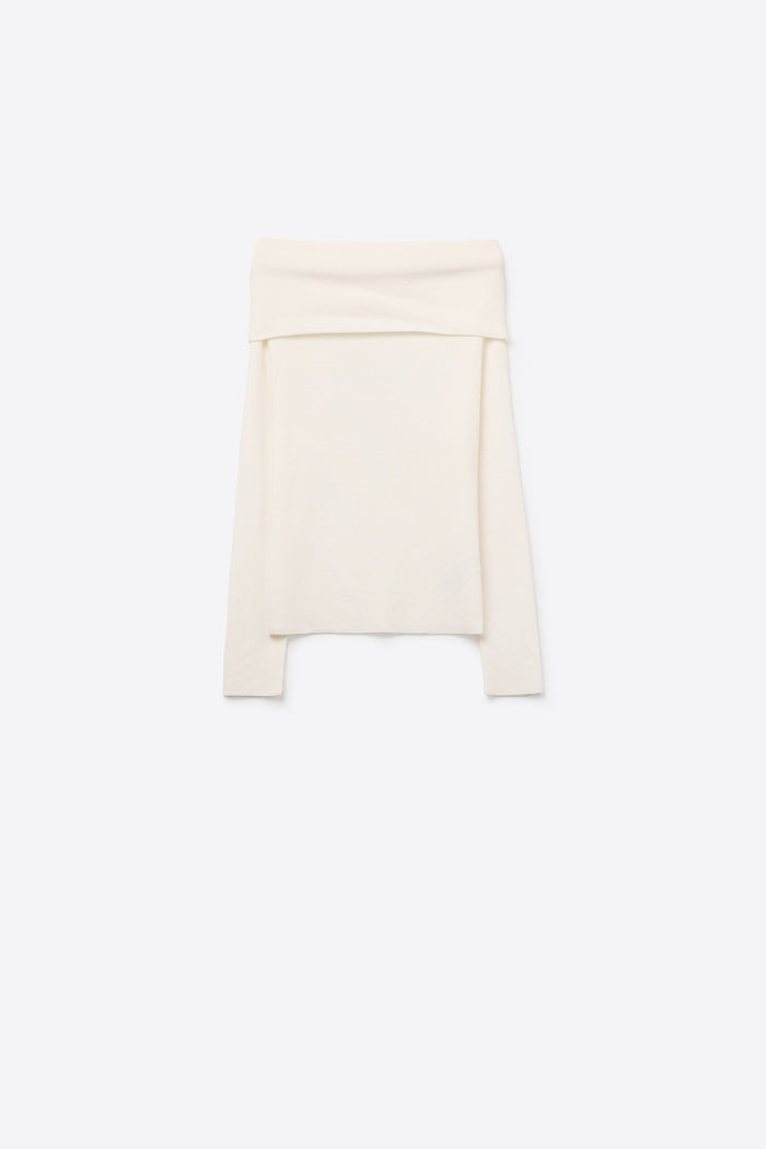 Chic Off-Shoulder boat neck Knit Top in white