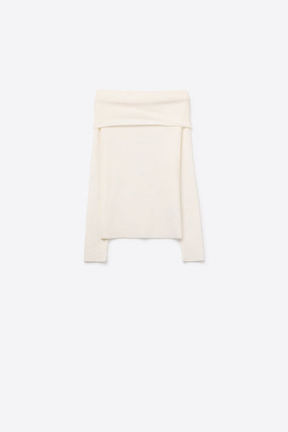 Chic Off-Shoulder boat neck Knit Top in white