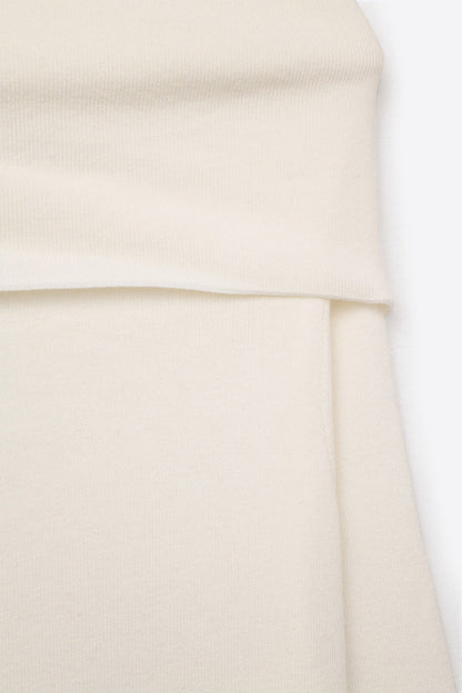 Chic Off-Shoulder boat neck Knit Top in white