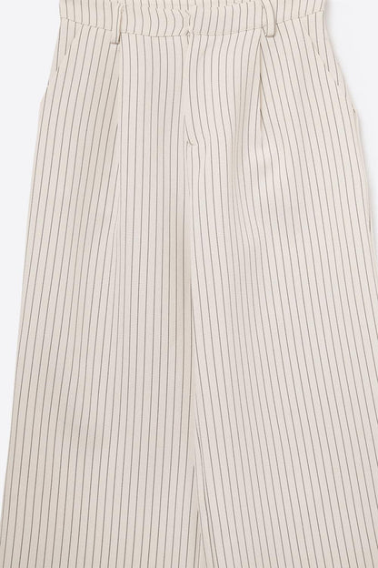 Chic Pinstripe Cream Wide-Leg Pants with Lined Fit - trousers