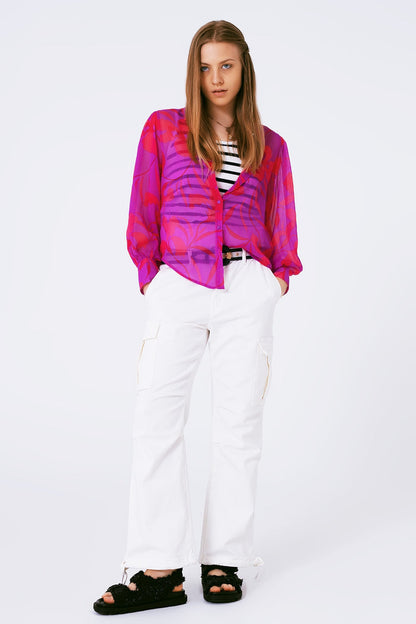 chiffon floral print blouse in fuchsia - Shirts