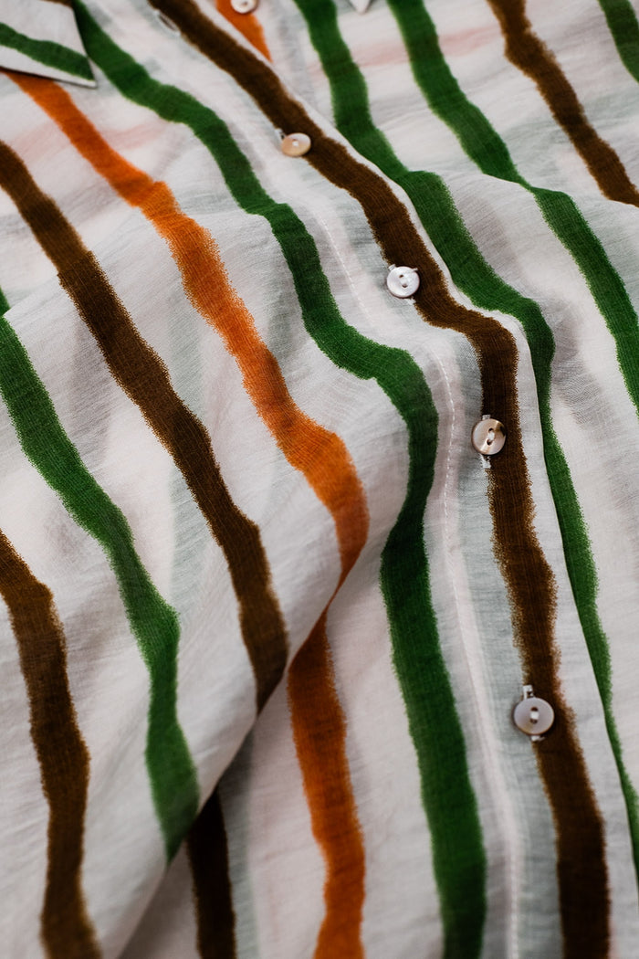chiffon long sleeve shirt with multicolor stripes green and brown - Shirts
