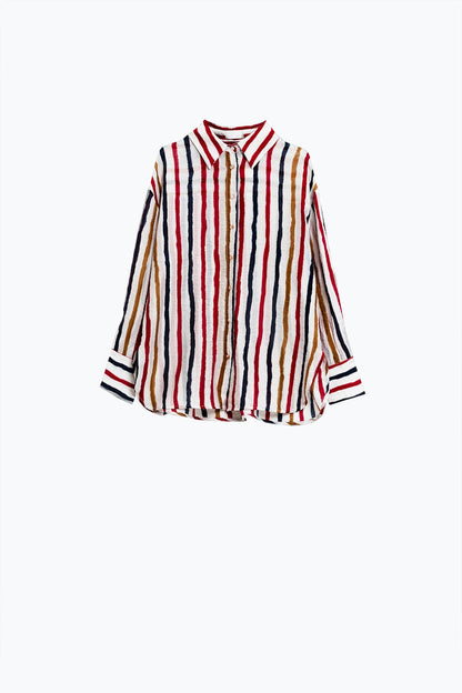 chiffon long sleeve shirt with multicolor stripes red and navy - Shirts