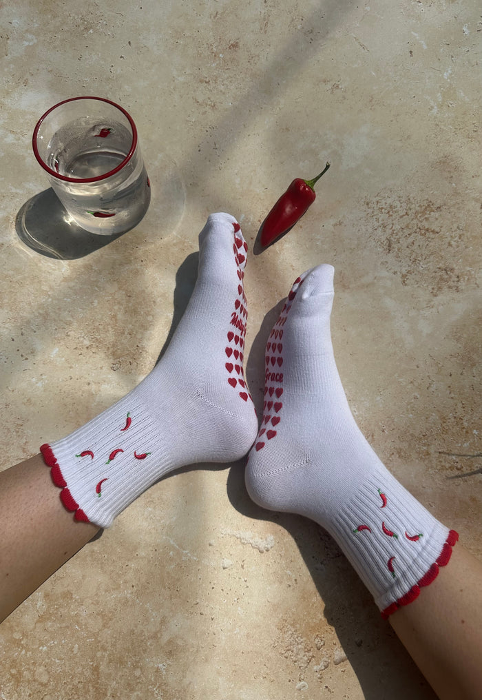 Red coquette grip socks