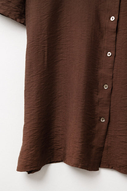 Chocolate Brown shirt with short sleeves and pleat on the sleeve - Shirts