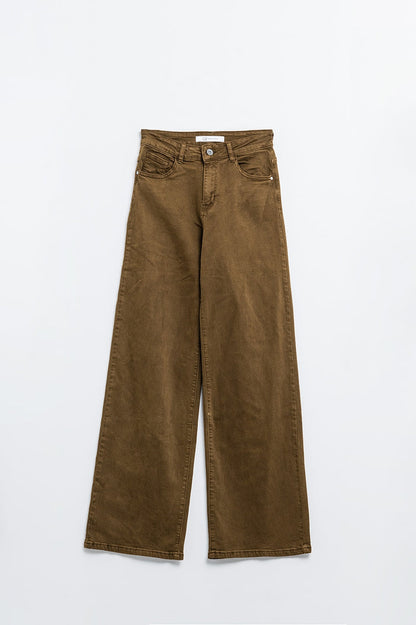Chocolate brown wide leg high rise Pants - Coloured Jeans