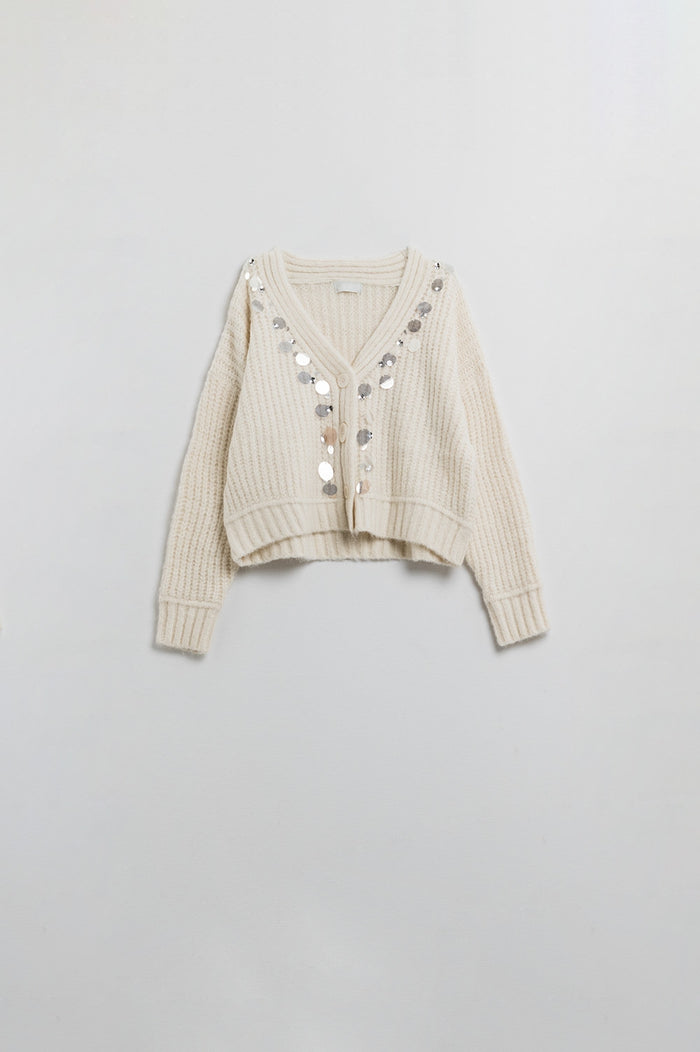 Chunky knit cardigan with sequin detail