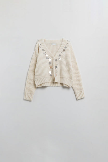 Chunky knit cardigan with sequin detail