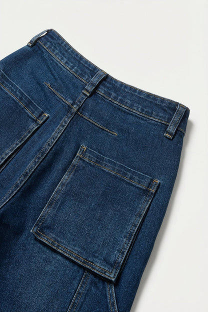 Classic Blue Denim Wide-Leg Jeans with Seam - Denim