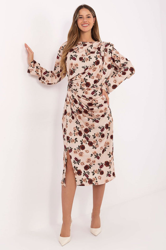 Classic Floral Midi Dress for Women beige one-size-fits-all - Dresses