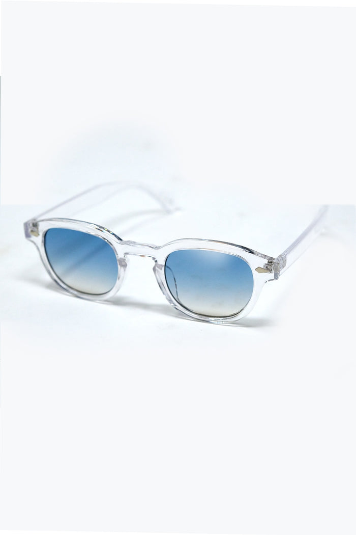 Clear Round Sunglasses With Blue Gradient Lense
