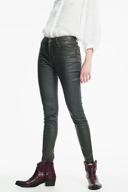 coated pants in khaki