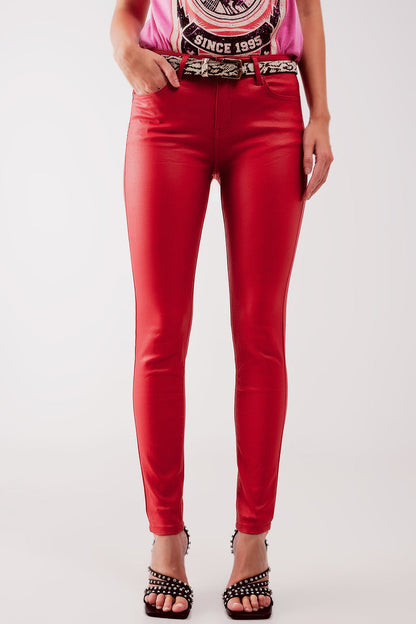 Coated pants in red - trousers