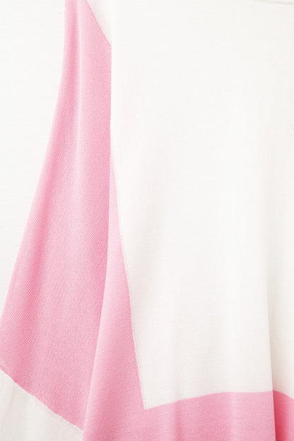 Color Block Bat Wing Sweater In White and pink