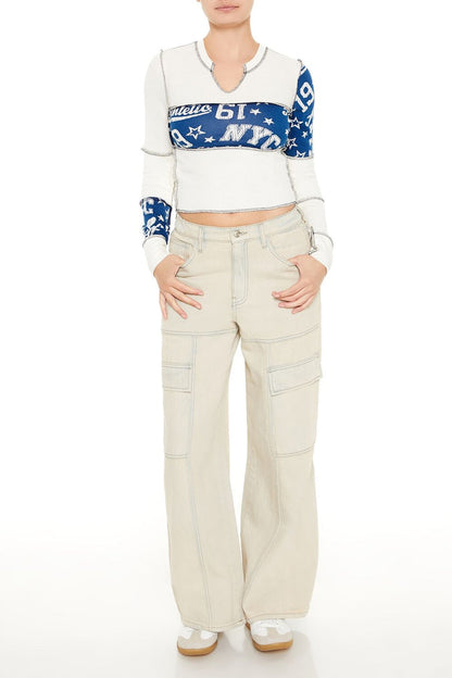 Colorblock Split-Neck Crop Top