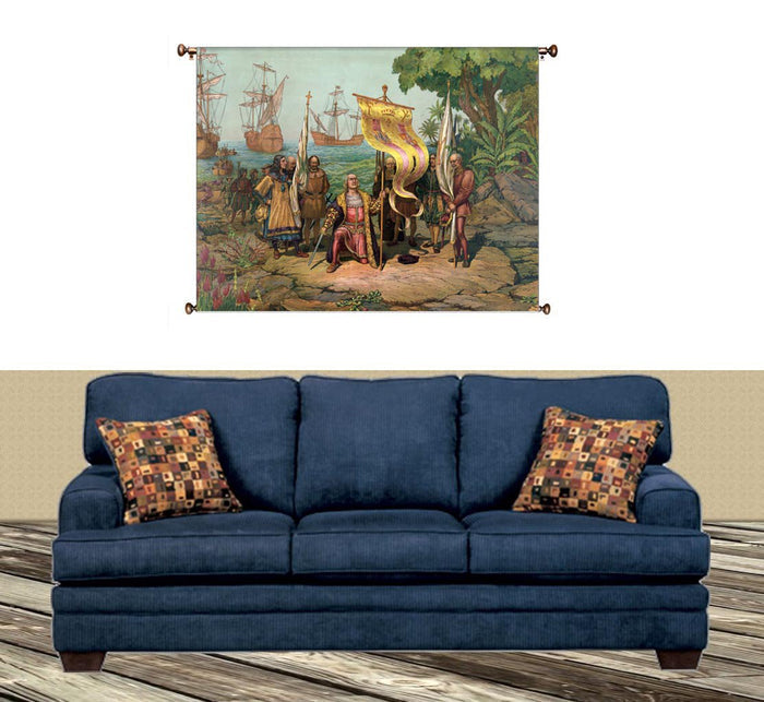 Columbus Discovering America Picture on Canvas Hung on Copper Rod, Ready to Hang, Wall Art Décor