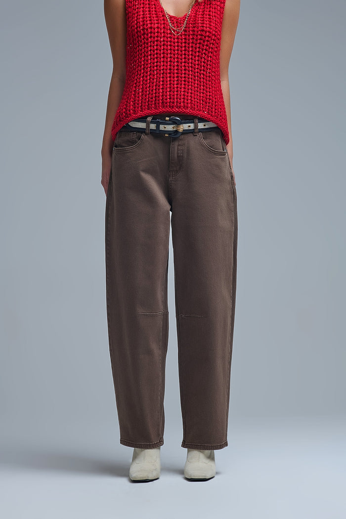 Comfortable stretch jeans with barrel leg in brown - Coloured Jeans