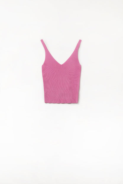 Comfy Ribbed knitted Tank Top in Fuchsia
