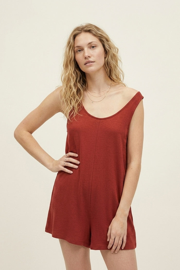 Comfy Short Playsuit With Scoop Neck in Terracotta