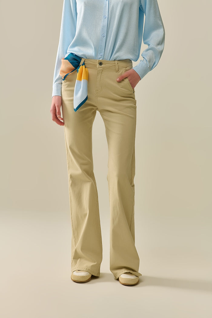 Comfy Stretcy Beige Flared Pants - trousers