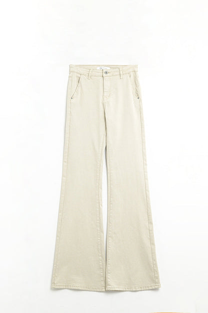 Comfy Stretcy Beige Flared Pants - trousers
