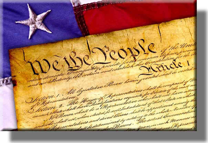Constitution and Flag, We The People Picture on Stretched Canvas, Wall Art Décor, Ready to Hang!