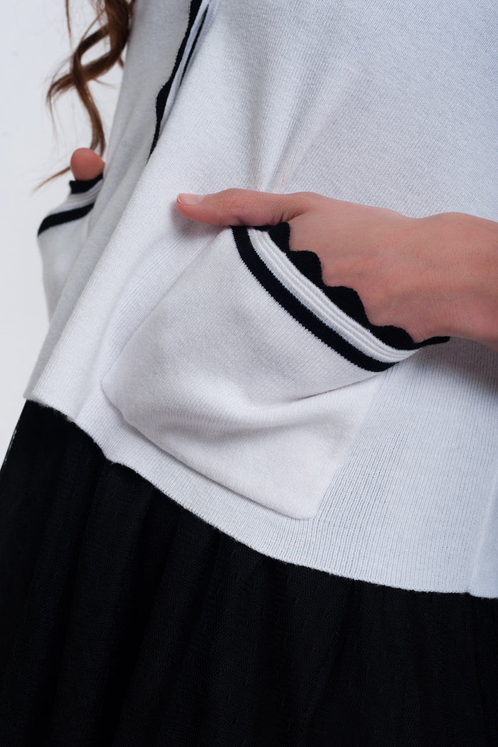 Contrast trim cardigan in white