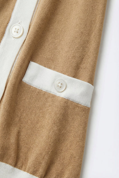 Contrast Trim Classic Button Cardigan in camel