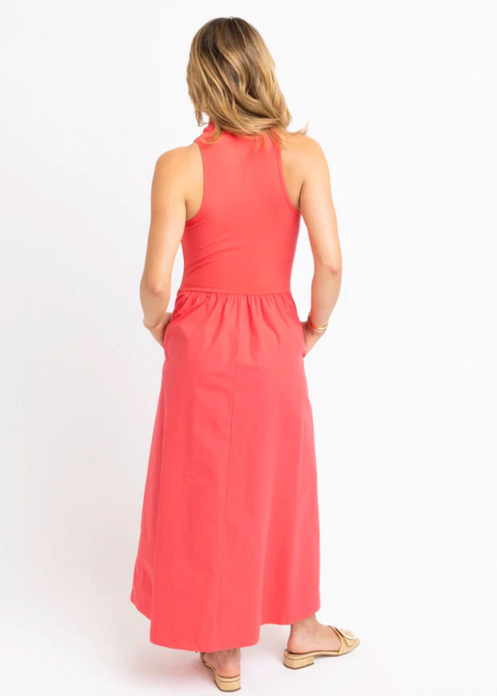 Coral Solid Mock Neck Maxi Dress