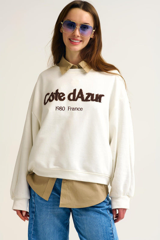 Côte d’Azur Embroidered Cream Sweatshirt