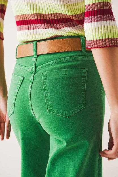 Cotton blend wide leg jeans in green - Coloured Jeans