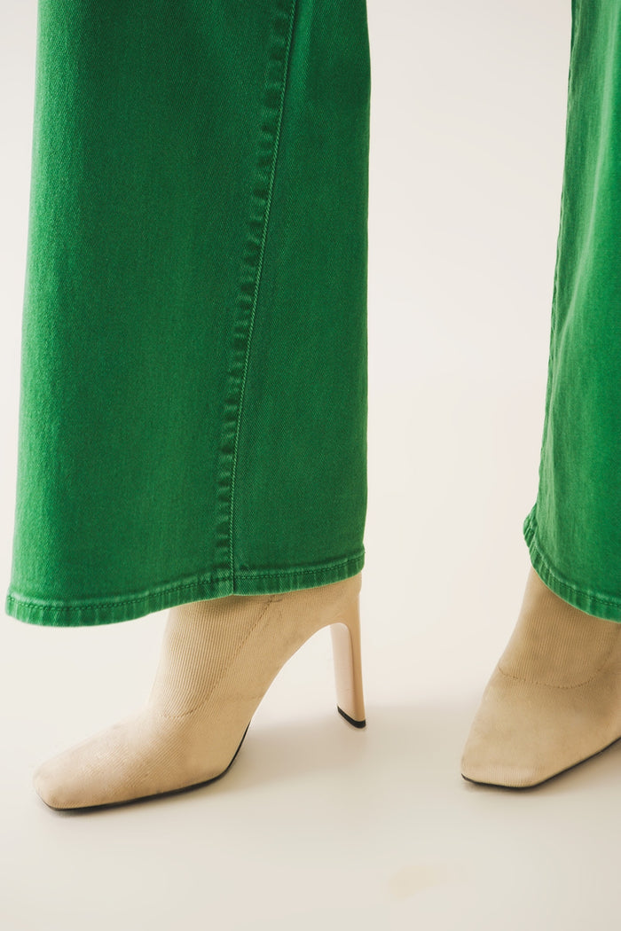 Cotton blend wide leg jeans in green - Coloured Jeans