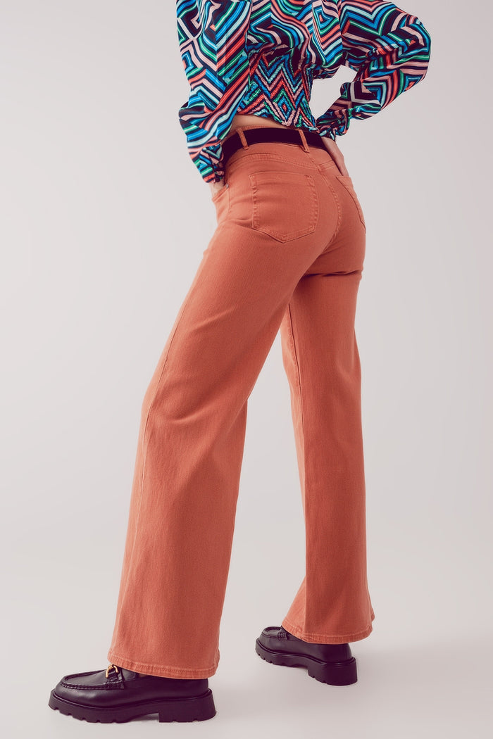 Cotton blend wide leg jeans in orange - Coloured Jeans