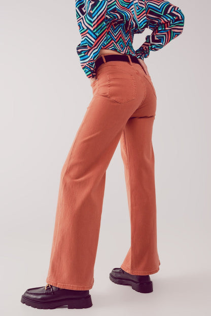 Cotton blend wide leg jeans in orange - Coloured Jeans