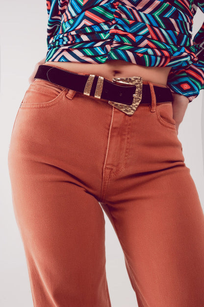 Cotton blend wide leg jeans in orange - Coloured Jeans