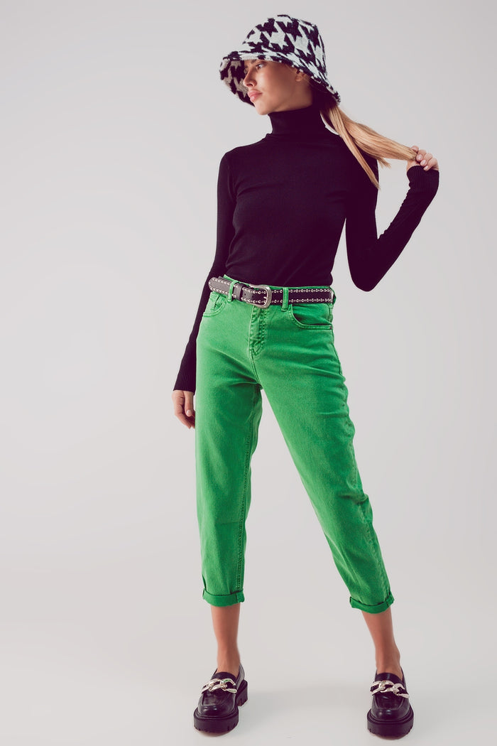 Cotton mid rise slouchy jean in BEIGE - Coloured Jeans