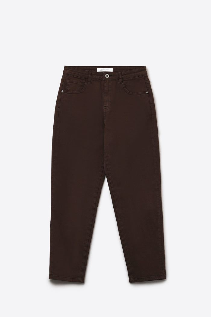 Cotton mid rise slouchy jean in chocolate brown - Coloured Jeans