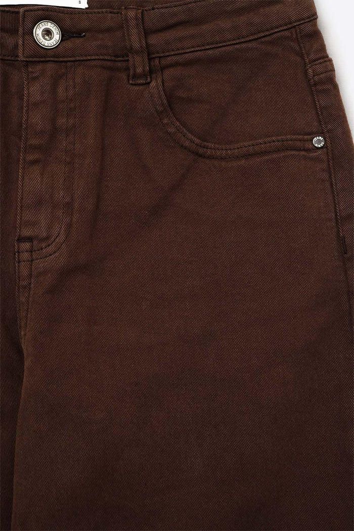 Cotton mid rise slouchy jean in chocolate brown - Coloured Jeans