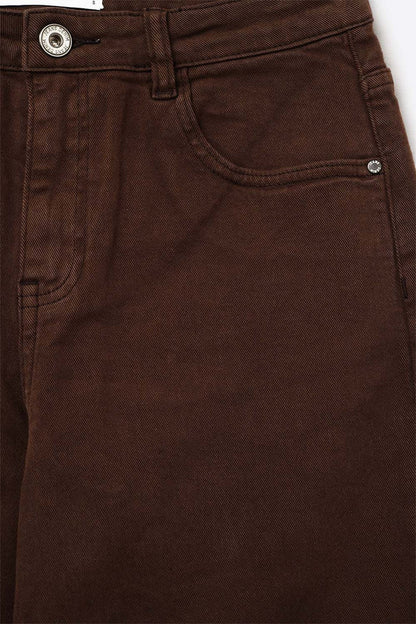 Cotton mid rise slouchy jean in chocolate brown - Coloured Jeans