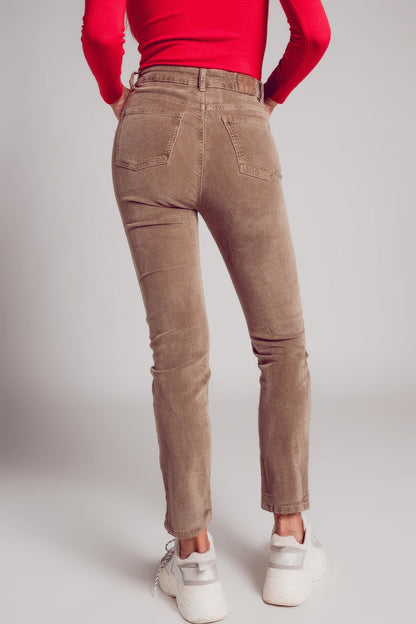 Cotton skinny cord pants in beige - trousers